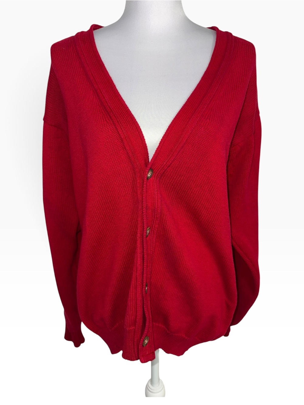 Lands’ End Men’s Medium Red 100% Cotton Cardigan Sweater Button Front